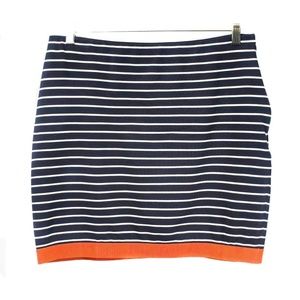ANN TAYLOR Navy & White Striped Fitted Orange Hem Skirt Size 8